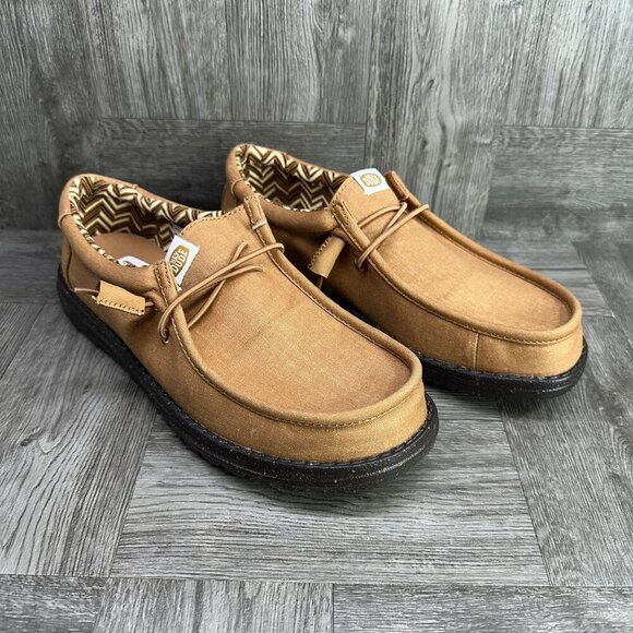 Hey Dude Wally Stretch Canvas Men size 8 Nut Black Lightweight Slip On Shoes - Picture 2 of 9